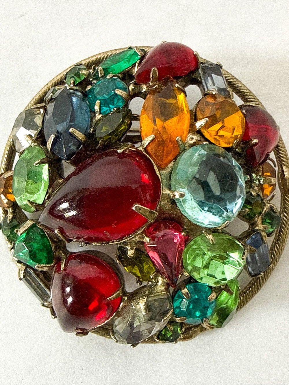 Vintage Multi-Color Crystal Cluster Brooch - Mid-Century Modern